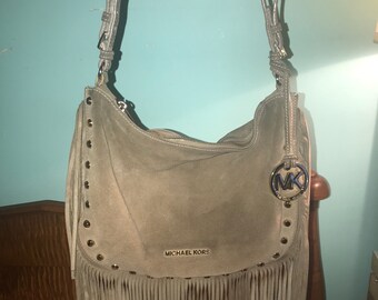 Michael Kors Beige Suede Fringe Handbag with Gold Hardware Coachella