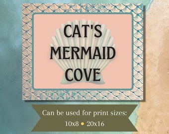 Vintage Mermaid Cove Under Water Adventure Birthday Party Sign, Personalized Digital Download
