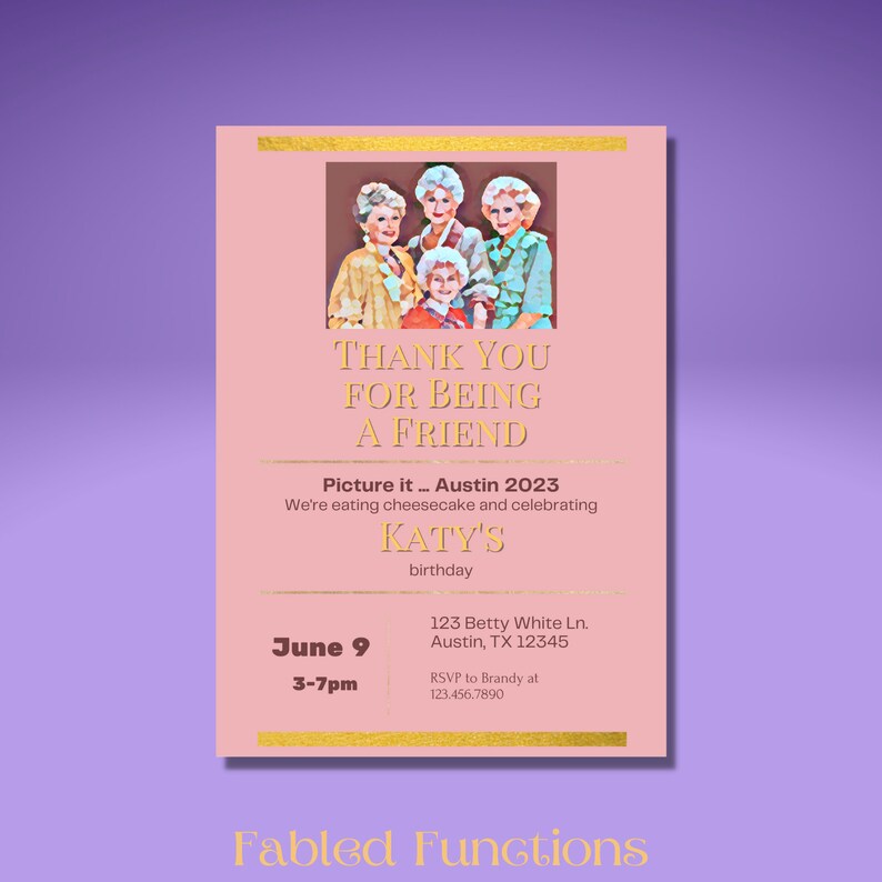 Golden Girls Birthday Party Invitation Personalized Digital Etsy