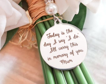 Mum Bouquet Charms For Bride - In Memory Of Mum Flower Charm - Photo Bouquet Memory Charm - Memory Charm For Bridal Bouquet