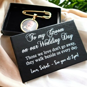 Groom Gift: Custom Photo Lapel Pin - Wedding Boutonniere Charm