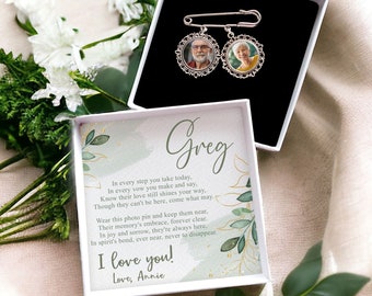 Groom Memorial Photo Pin / Custom Photo Wedding Bouquet Charms