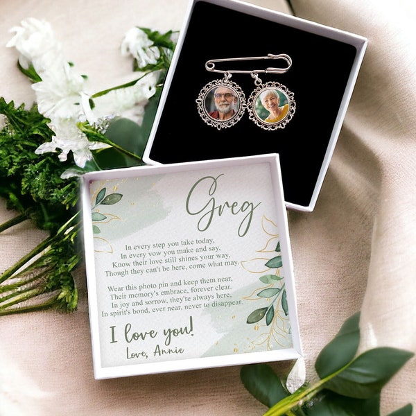 Groom Memorial Photo Pin / Custom Photo Wedding Bouquet Charms