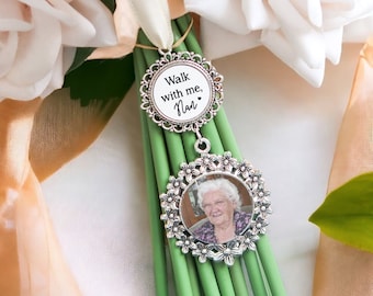 Walk with me Single | Double | Triple | Oval Wedding Bouquet Memory Photo Charm | Wedding Bouquet Memorial Charm | Button Hole | Bride