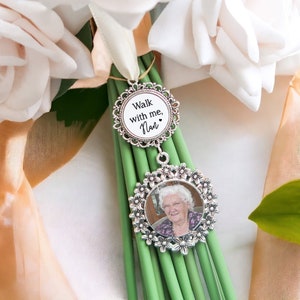 Walk with me Single | Double | Triple | Oval Wedding Bouquet Memory Photo Charm | Wedding Bouquet Memorial Charm | Button Hole | Bride