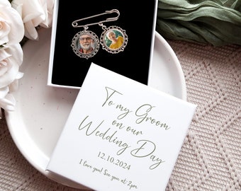 Groom Memory Pin - Groom Photo Charm - Memory Pin For Groom - Memorial Pin For Grooms Suit - Wedding Charm For Suit - Photo Charm Wedding