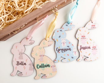 Custom Easter Basket Name Tags - Easter Bunny Gift Tag - Laser Cut Wooden Tags -  Easter Tags - Easter Basket Sign