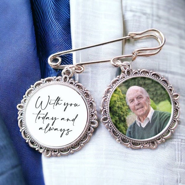 Personalised Photo Tie Pin - Boutonniere Photo Pin - Groom Photo Buttonhole Charm with Poem Charm - Lapel Memorial Photo Charm