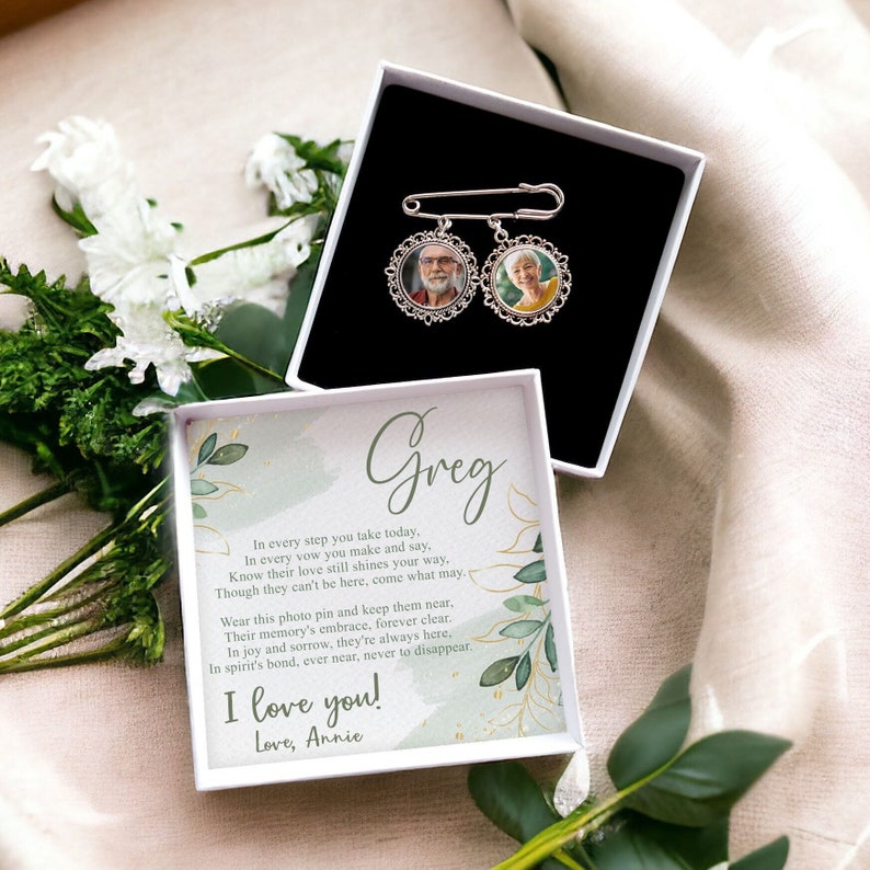 Personalised Memorial Photo Lapel Charm Pin Gift For Groom Wedding Gift For Groom Memory Remembrance Pin Walking Down The Aisle Gift Charm & Box