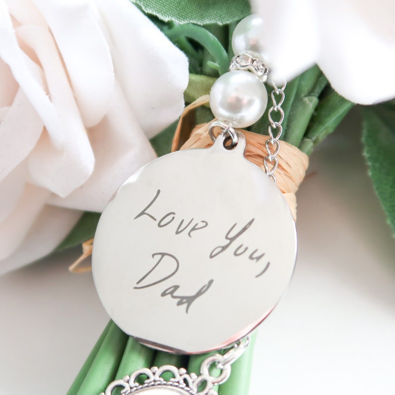 Handwriting Wedding Bouquet Charm Handwriting Charm Engraved Handwritten Bridal Memory Charm Silver Charm ONLY