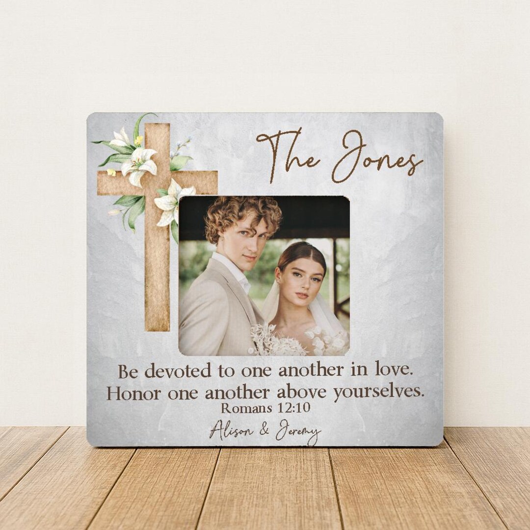 Personalized Christian Wedding Gift: Floral Cross Photo Frame - Etsy