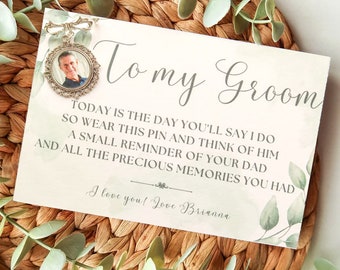 Groom Memorial Photo Pin: UV Printed Buttonhole Charm