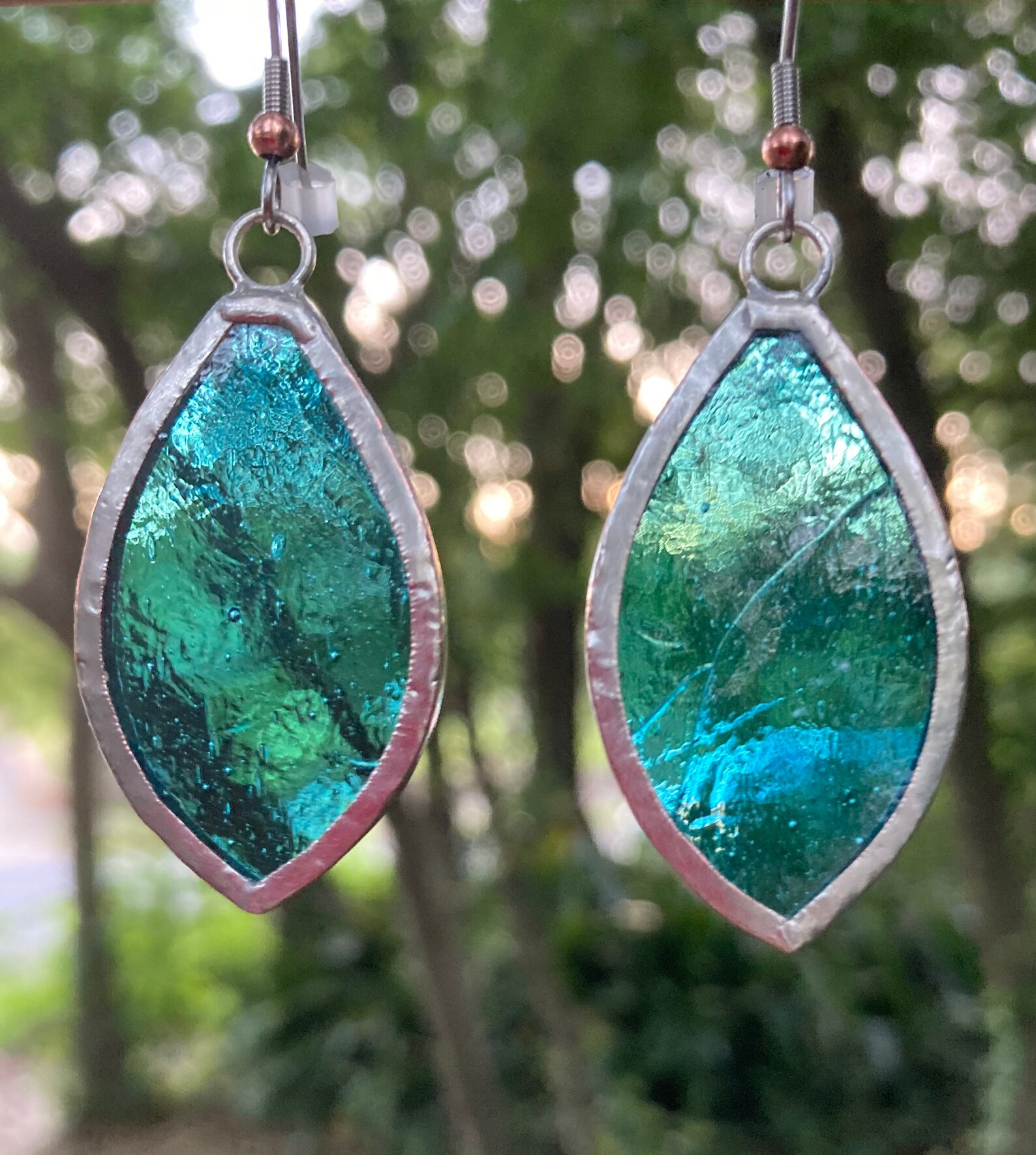 Teal Stained Glass Earrings Etsy