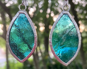 Teal Stained Glass Earrings