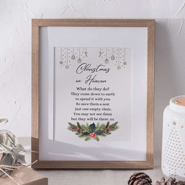 Christmas in Heaven Print, Printable PDF Poem You Print and Frame Memorial Christmas Decoration