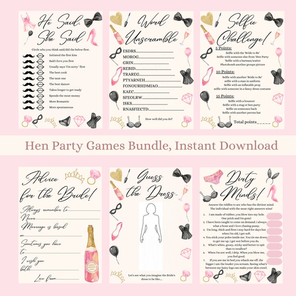 Hen Party 6 Games Bundle, Printable, Instant Download