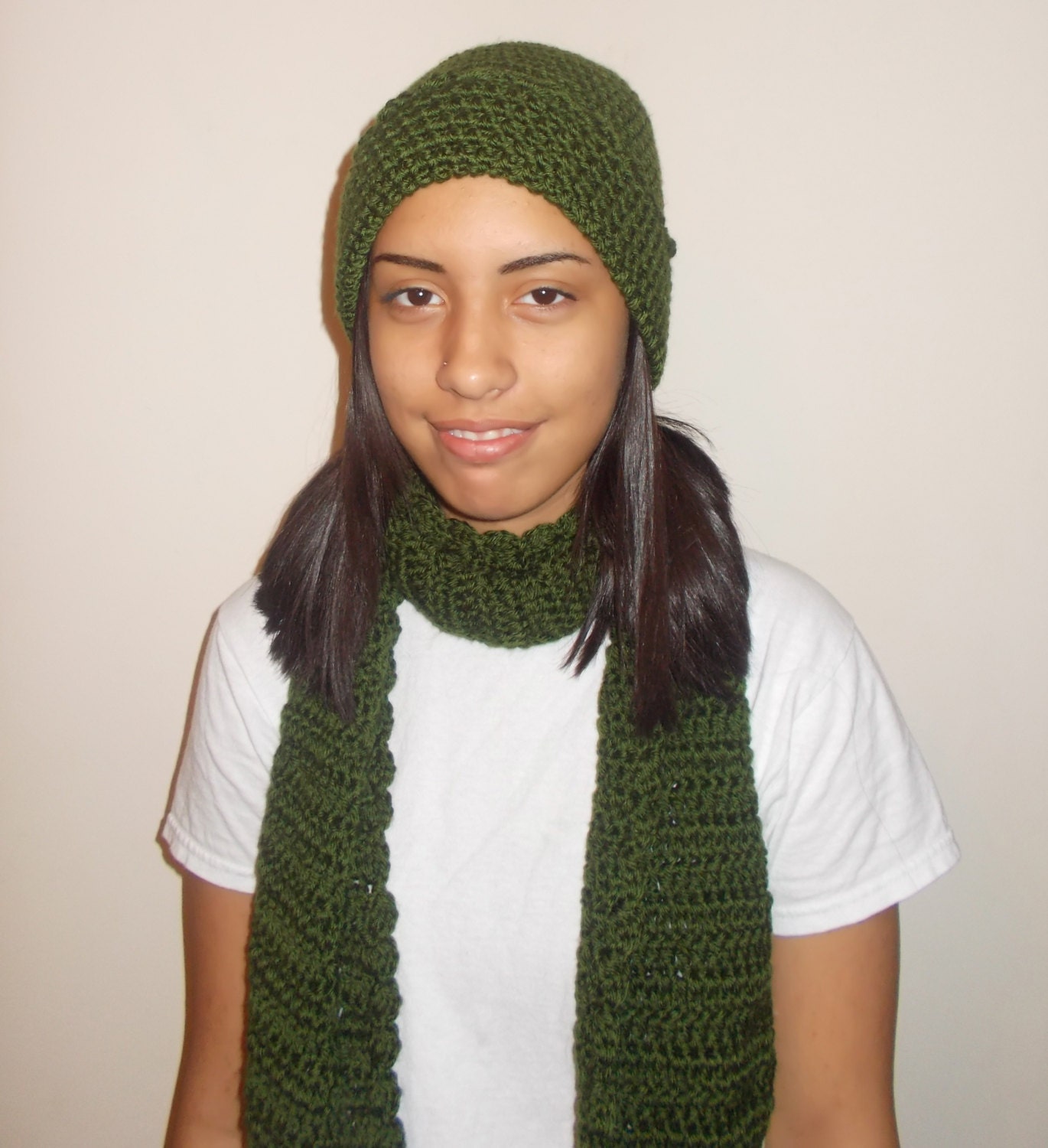 FREE STANDARD SHIPPING on Olive Green Hat and Scarf Set. Size Etsy