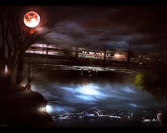 Niños perdidos / Escena del puente / Impresión de pintura al óleo