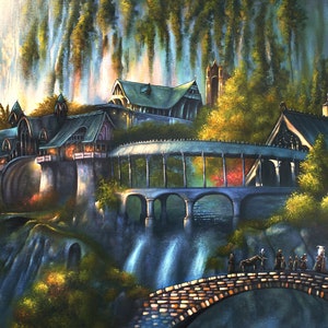 Rivendell, Painting print, Fantasy, Colorful, Gift, Wall Art, Home Decor, Movie Art, Poster, Canvas Paper, A3