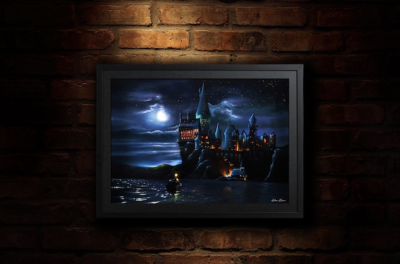 Illustration d'art Harry Potter Poudlard la nuit sur toile tendue