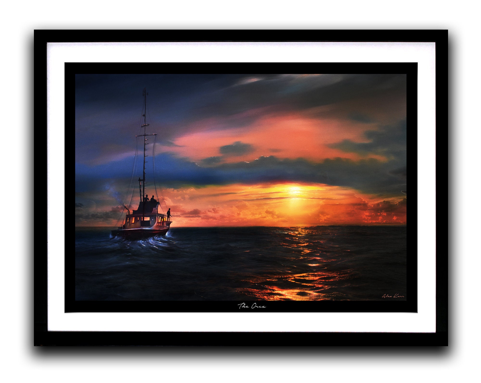 オルカ - ジョーズ、映画アートの絵画版画、夕焼けの海景シーン - Etsy