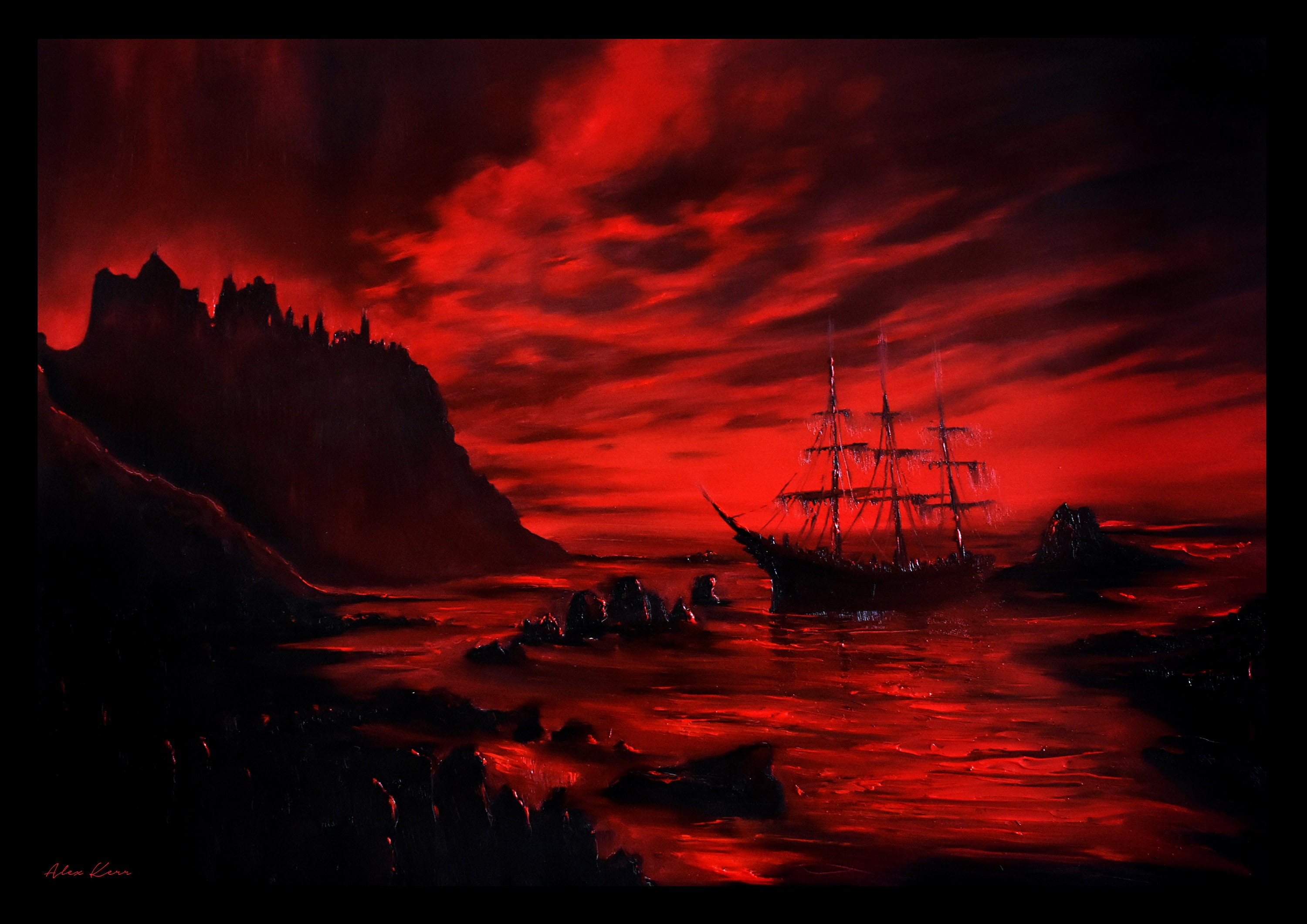 The Devils Shore, Hellscape Seascape, Oil Painting Print - Etsy
