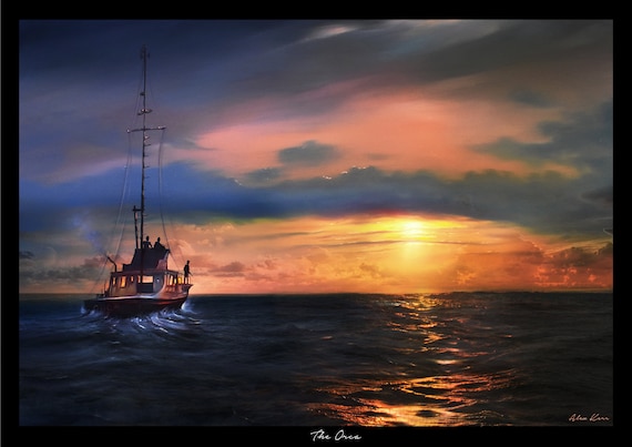 オルカ - ジョーズ、映画アートの絵画版画、夕焼けの海景シーン - Etsy