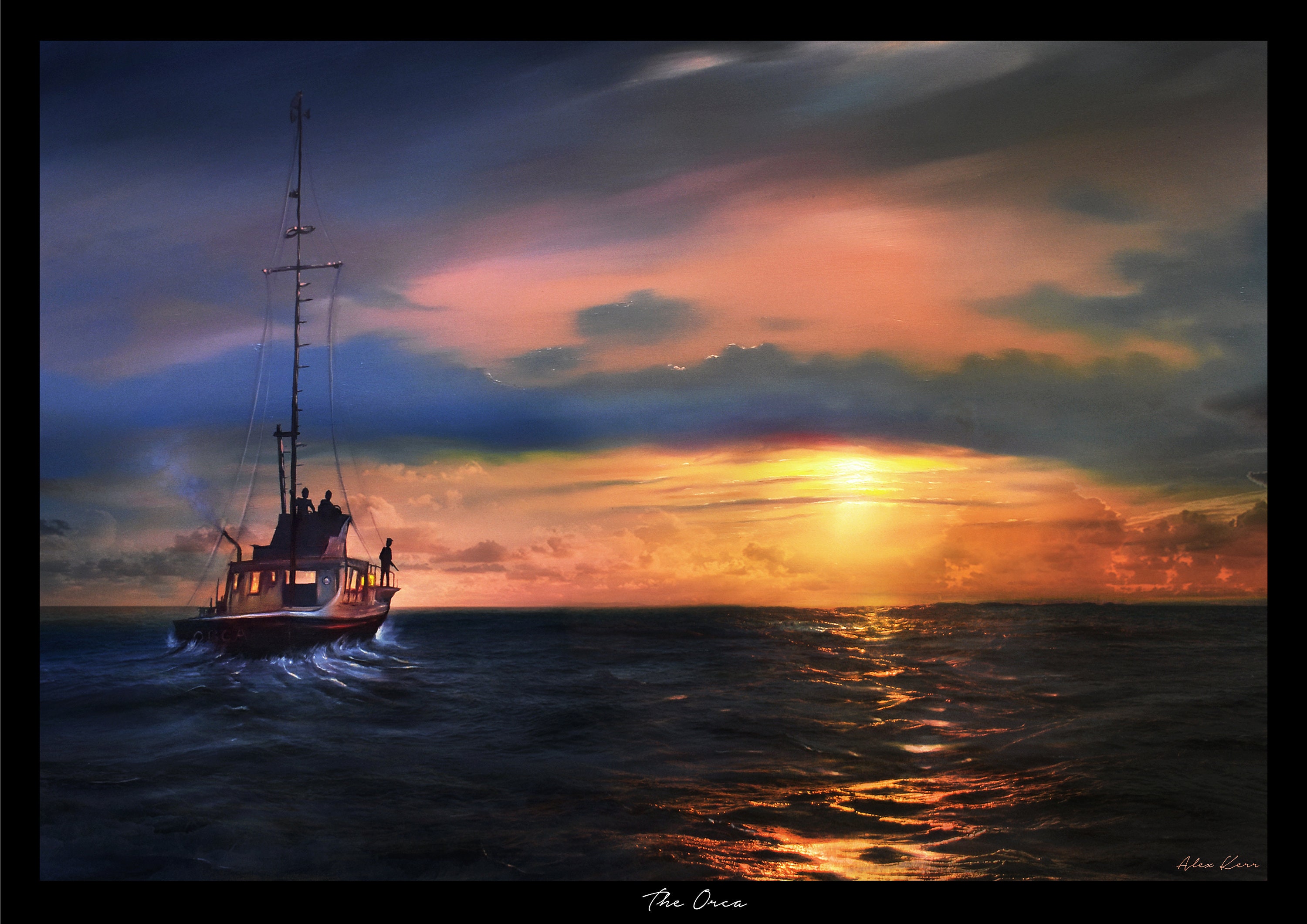 The Orca - Jaws, Movie Art Painting Print, Sunset Seascape Scene