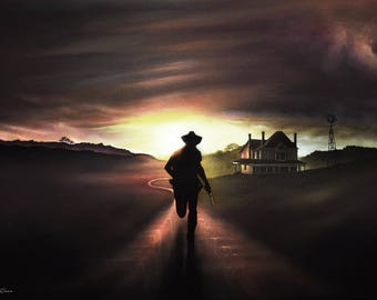 Rick, Art Print, Sunset, Zombie, Wall Art, Home decor, Fine Art print A3