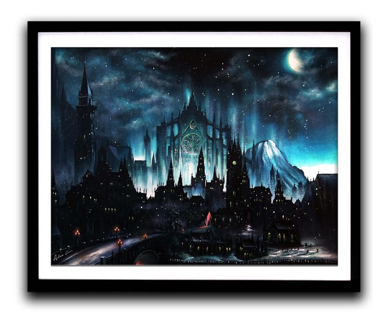 Souls Borne, Art Print, Game painting, Gothic, Moonlight, Wall Art, Home decor, Fine Art print A3 image 2