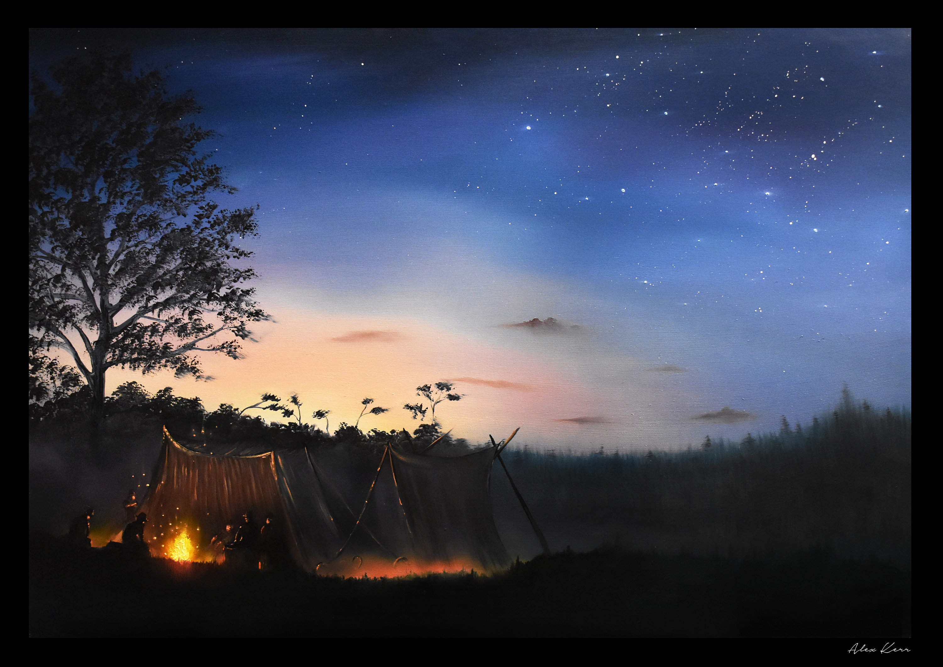 Camp Fire, Red Dead, Wild West, Starry Night Painting Scene, Art