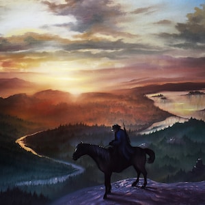 Arthur Morgan, Montanha, Velho Oeste, Cena de pintura de pôr do sol, Impressão artística, Arte de jogador