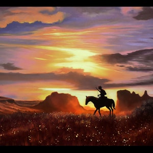 Red Dead Sunset, Oil painting Art Print zdjęcie 2