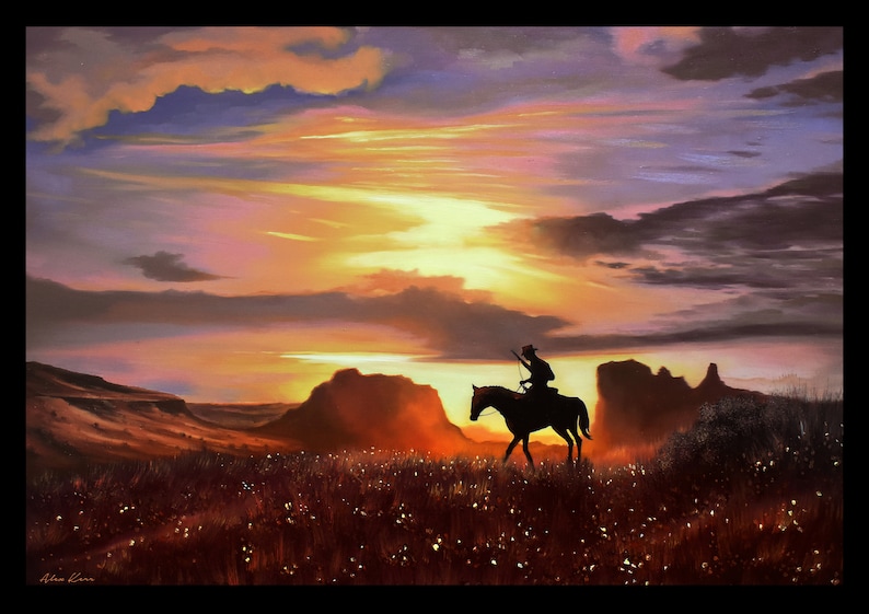 Red Dead Sunset, Oil painting Art Print zdjęcie 2
