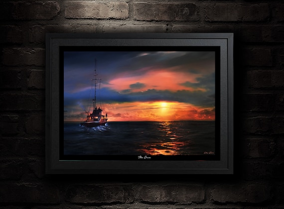 オルカ - ジョーズ、映画アートの絵画版画、夕焼けの海景シーン - Etsy