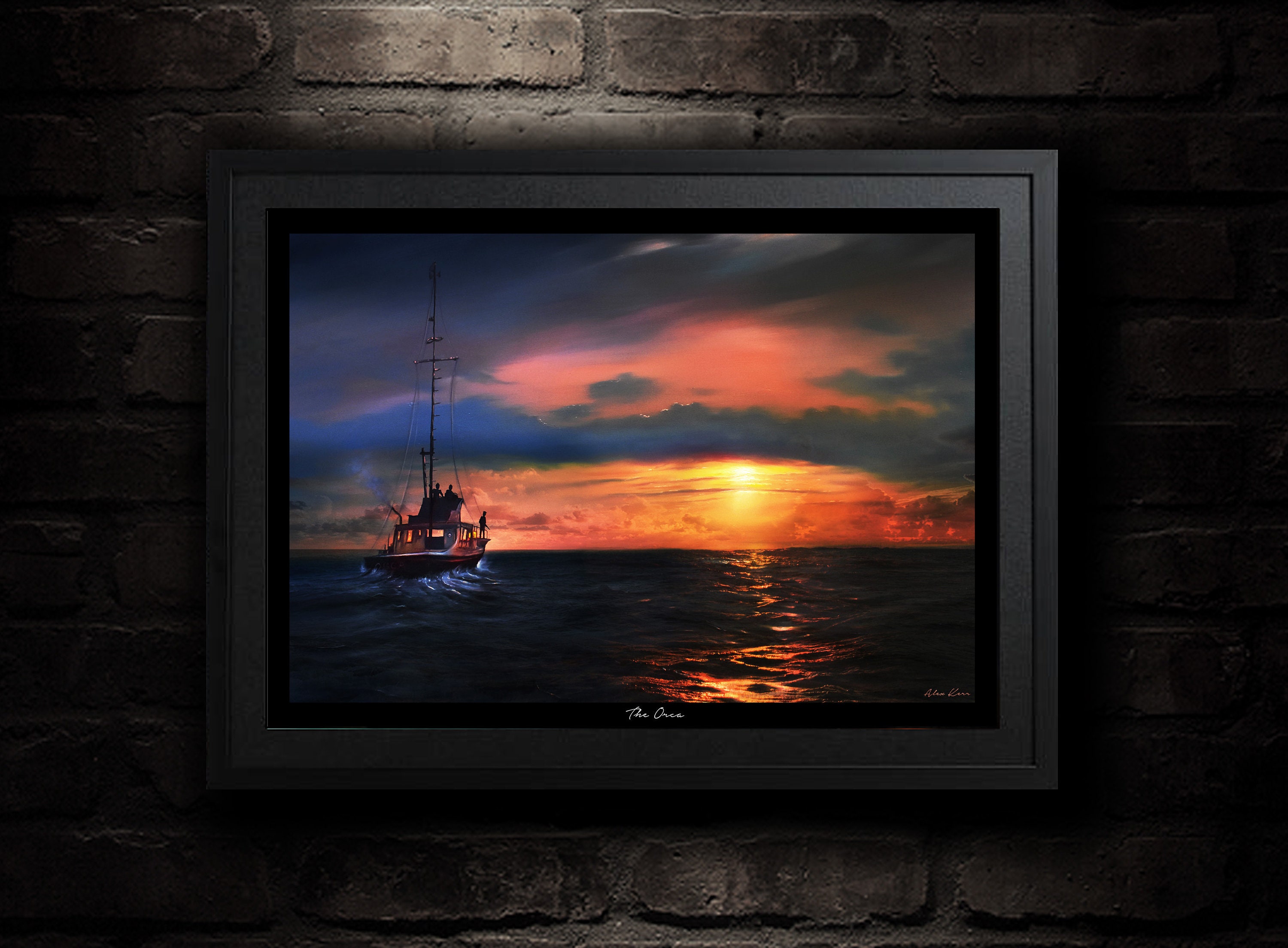 オルカ - ジョーズ、映画アートの絵画版画、夕焼けの海景シーン - Etsy