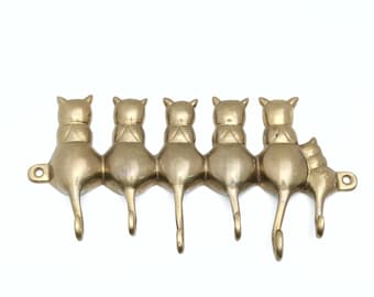 Vintage Cat Key Hook, Brass Key Holder, Cats Wall Decor, Entryway Decor, Whimsy Animal Decor, Necklace Holder, Organizer, Gifts