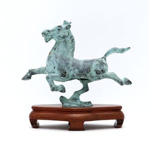 Flying Horse of Gansu Replica, Brass Horse with Verdigris, Chinese Horse Sculpture, Running Horse on Flying Swallow, Han Dynasty, Hong Kong
