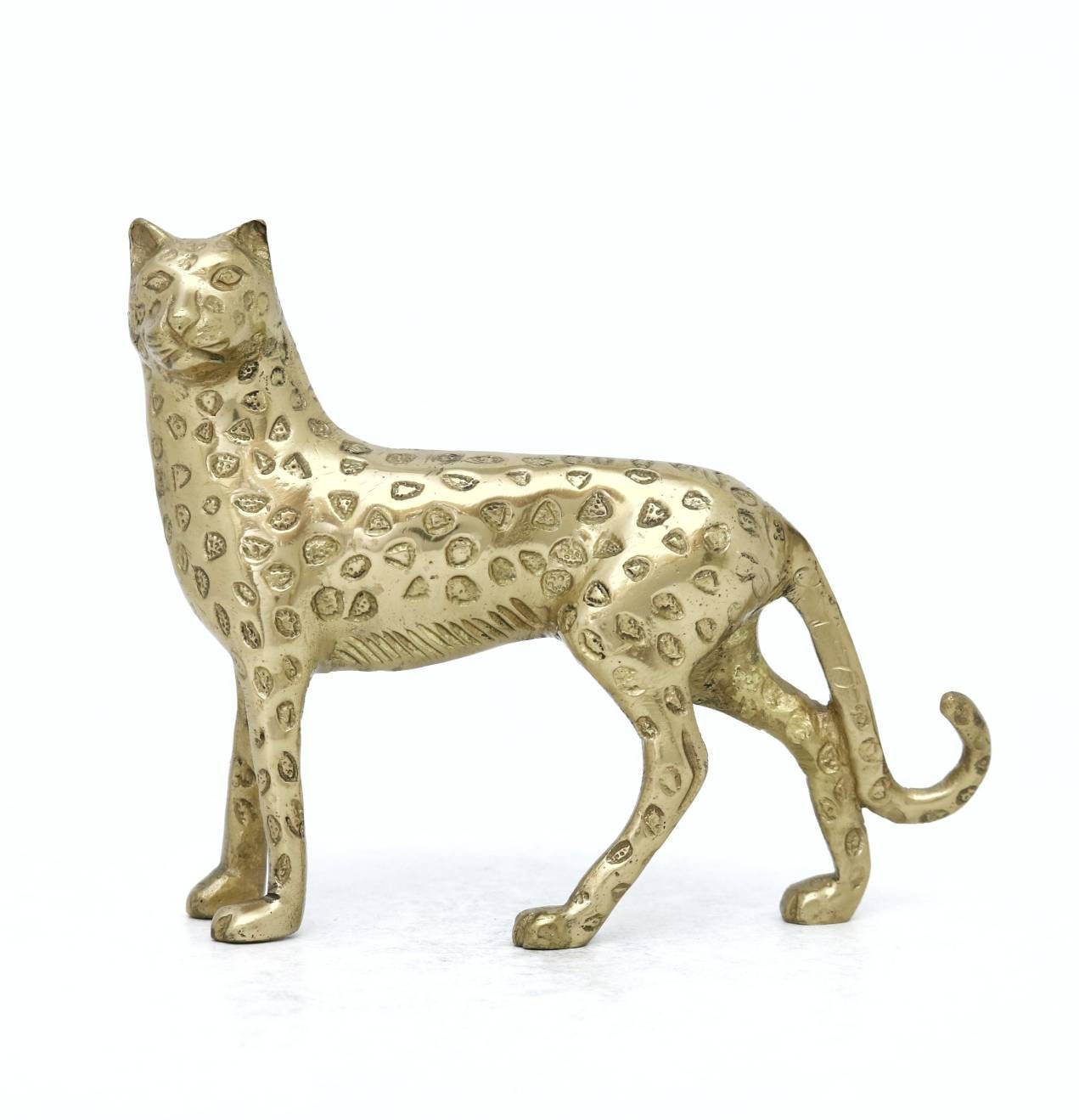 Brass Leopard, Vintage Leopard Figurine, Cheetah, Brass Animals