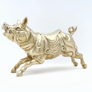 Large Brass Pig Figurine, Vintage Carousel Pig with Saddle, Farmhouse Animal, Piggy, Brass Animal Decor, Zodiac Animal, Gifts for Pig Lover