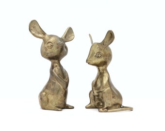 Vintage Brass Mice Figurines: Whimsical Home Decor, Set of 2