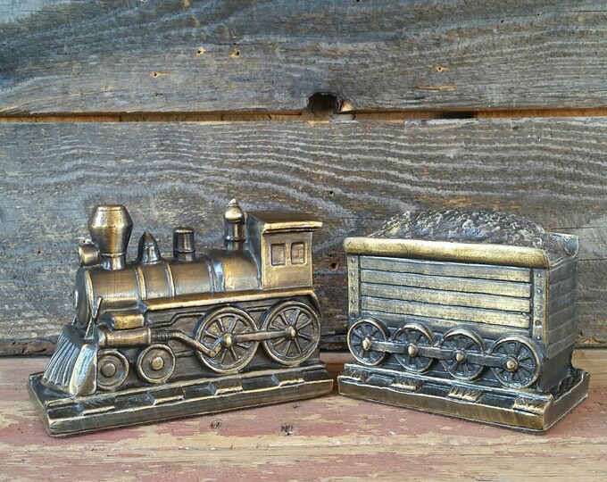 Train Bookends, Vintage Train Decor, Railroad Decor, Boy's Room Decor