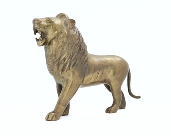 Brass Lion, Vintage Lion Figurine, Brass Home Decor, Glam Animals, Leo the Lion, Safari Zoo Animals, Accents, Wild Large Cat Family, Gifts