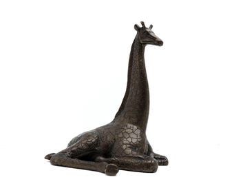 Recumbent Vintage Brass Giraffe Figurine: Safari Animal Decor