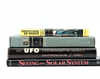 Space Themed Book Set, Vintage Space Books, Astronomy UFO Solar System Frontiers of Space, Decorative Book Set of 4