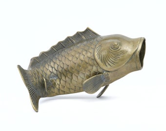 Brass Fish, Vintage Koi Fish Figurine, Seaside Coastal Decor, Ocean Beachy Lake Cabin Decor, Brass Animals, Accents, Gifts