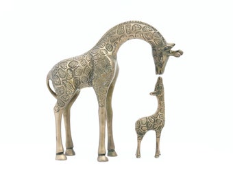 Brass Giraffes, Vintage Giraffe Figurines, Mama or Papa with Baby Animal Decor, Giraffe Family, Nature Decor, Safari Animal Statue, Gifts