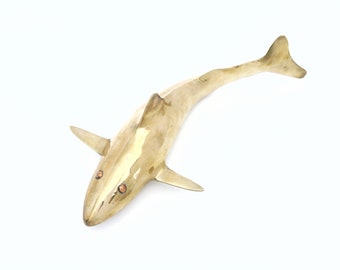 Vintage Brass Shark Figurine: Coastal Beach House Decor