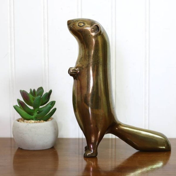 Brass Otter, Vintage Otter Figurine, Sea Otter, River Otter, Statue, Marine Mammal, Brass Animals, Home Decor, Gifts for Friend Dad Her