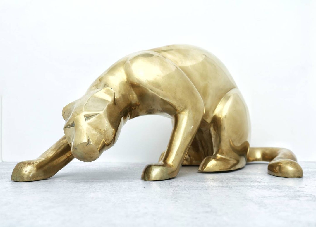 Brass Panther Statue Vintage Panther Figurine Large Jaguar Etsy